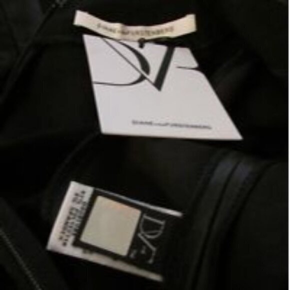 DVF Diane von Furstenberg Pele leather trim knit suiting black dress shift new 2 - Picture 4 of 4